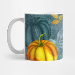 Pumpkins and different fall leaves seamless watercolor pattern. Autumn colorful composition. Thanksgiving textural background Mug